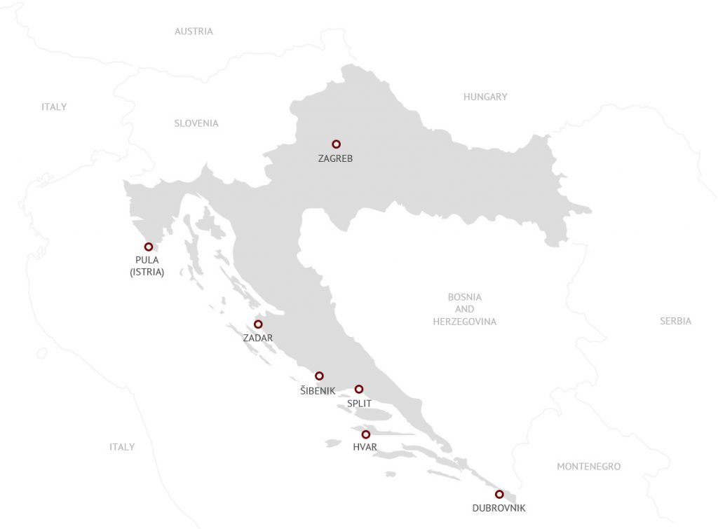 Croatia travel destinations map